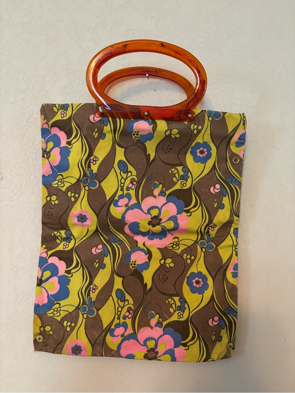Retro 90's Floral Tote Bag with Brown Handle - Unbranded - Picture 2 of 10